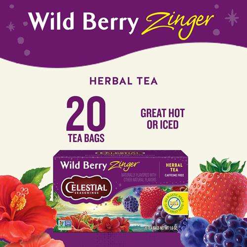 Tisane aux fruits rouges Celestial Seasonings Wild Berry Zinger, sans caféine, 20 sachets