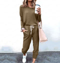 Ensemble T-shirt Manches Longues & Pantalon Crayon Femme – Coupe Ample, Rayé & Uni