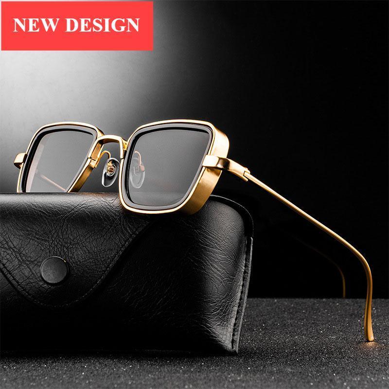 Lunettes de soleil tendance vintage Steampunk pour hommes, monture en métal de forme carrée, lunettes de soleil de marque élégantes et luxueuses au design rétro pour hommes