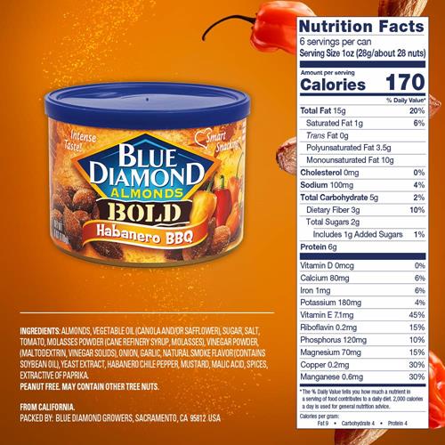 Blue Diamond Almonds, Bold Habanero Bbq, 6 onces
