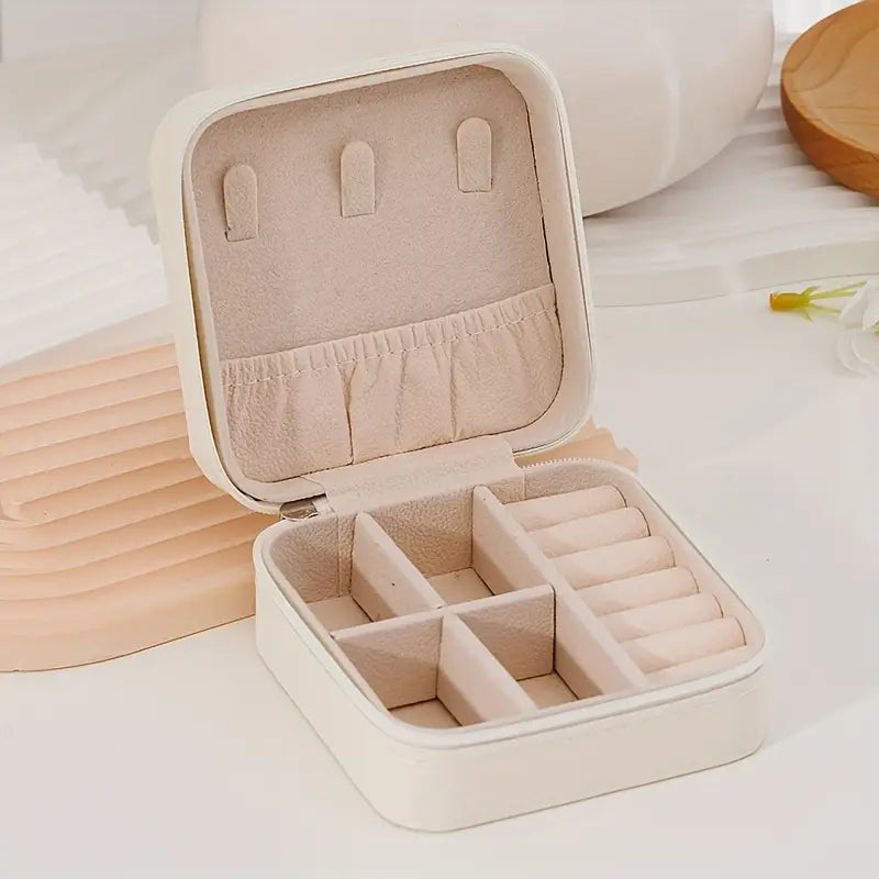 Étui à bijoux de voyage compact – Crème douce avec fermeture éclair