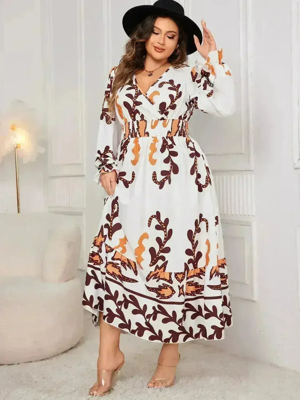 Robe cache-cœur grande taille – Manches à volants et ourlet volanté | Femstylo