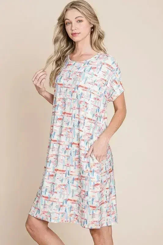 Robe T-shirt Imprimée BOMBOM – Décontractée Manches Courtes | Femstylo