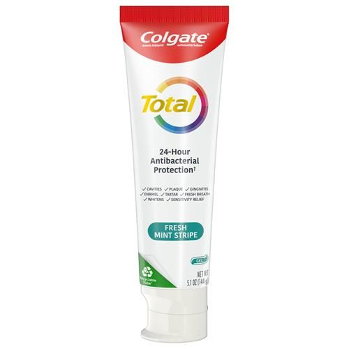 Dentifrice Colgate Total Protection Active Menthe fraîche, Dentifrice anti-caries avec fluorure, Cliniquement prouvé pour aider à combattre les bactéries de la plaque dentaire, Aide à minimiser la mauvaise haleine, Paquet de 2, 144 g