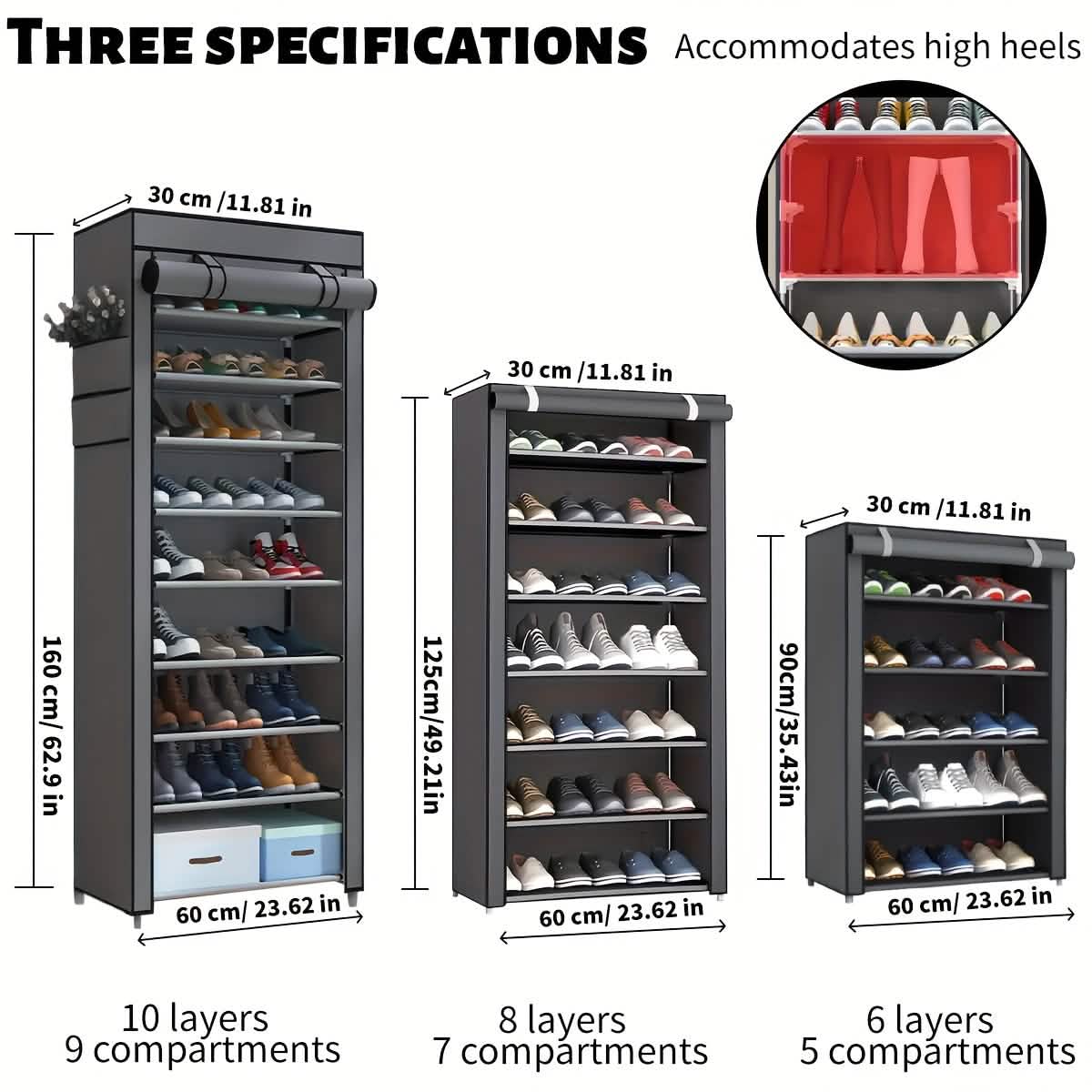 Étagère de rangement à chaussures à 10 niveaux et 9 grilles, organisateur de placard