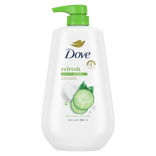 Nettoyant corporel Dove avec pompe, concombre et thé vert, pour une peau douce comme une lotion pendant 24 heures, sans sulfates, sans parabènes, 908 g