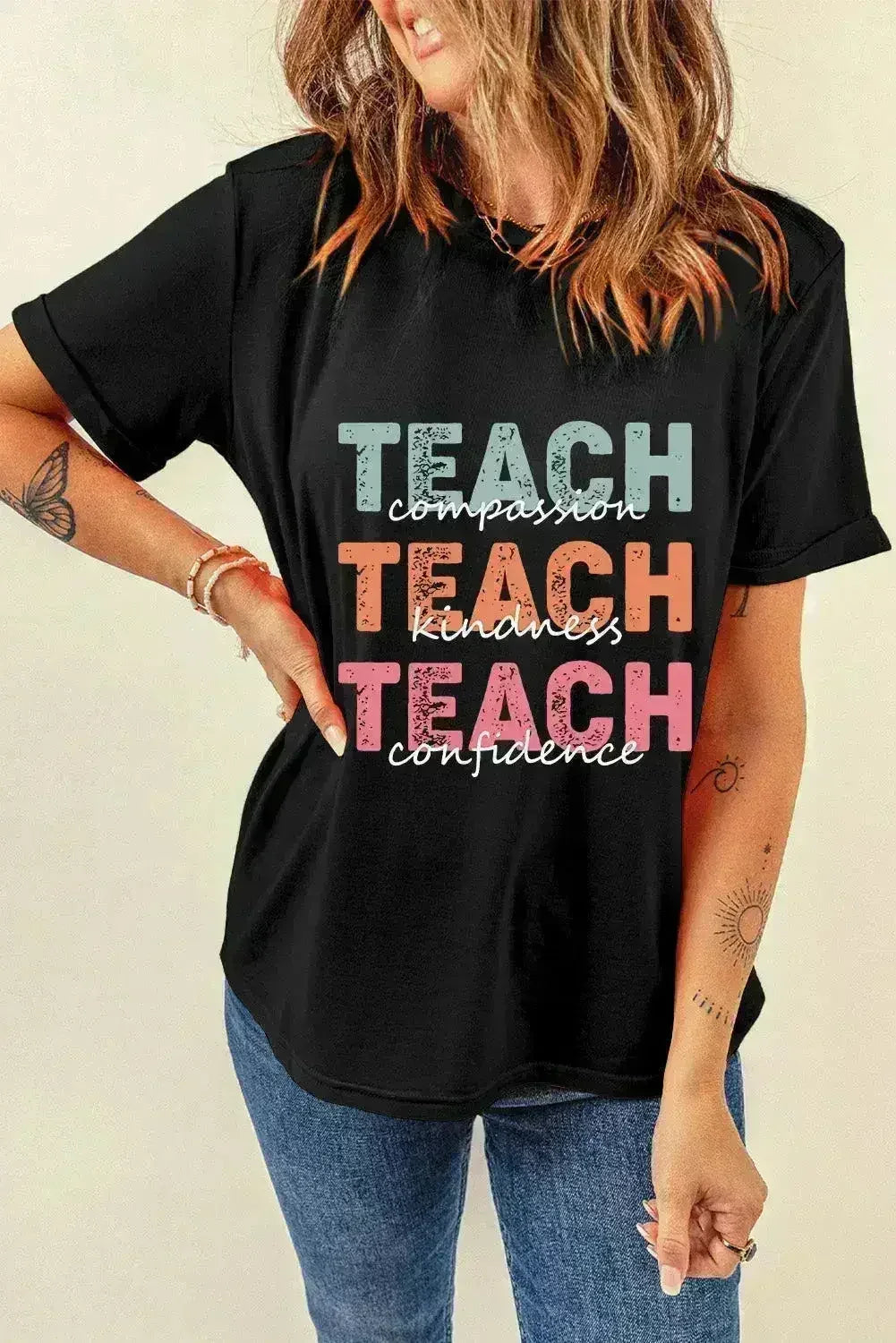 T-shirt imprimé lettres – T-shirt confortable en mélange de coton pour femme – Femstylo