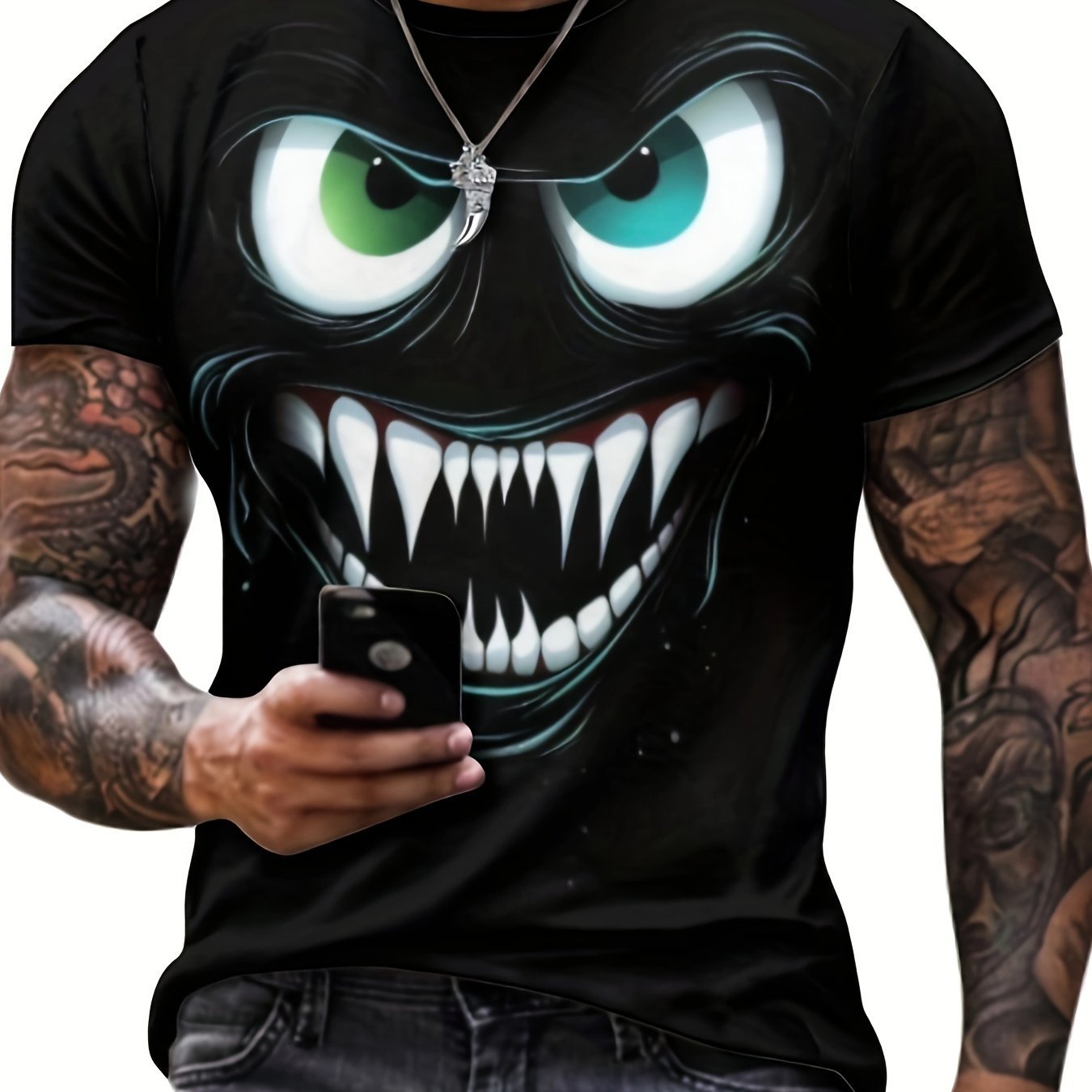T-shirt 3D manches courtes Evil Smile pour homme – Style streetwear à motif graphique