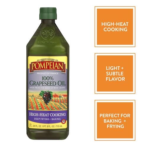 Huile de Pépins de Raisin 100% Pompeian, Saveur Légère et Subtile, Idéale pour la Cuisson à Haute Température, la Friteuse et la Pâtisserie, 710 ml.