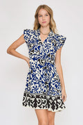 Robe fleurie à volants et manches courtes étagées pour femme – Robe féminine à imprimé fleuri avec manches courtes à volants et design étagé fantaisie
