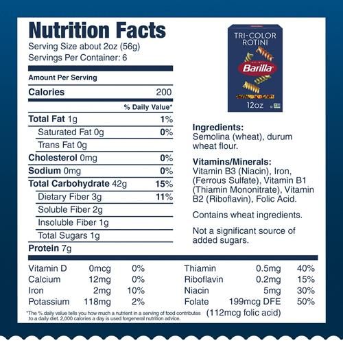 Pâtes Rotini Barilla Tricolores, Boîte de 340 g - Pâtes Sans OGM à Base de Semoule de Blum Dur - Pâtes Certifiées Casher