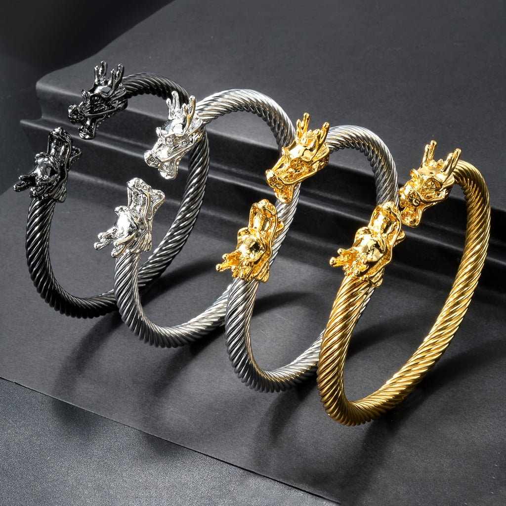 Bracelet en cuivre Double Dragon – Style Rock & Hip-Hop, Unisexe