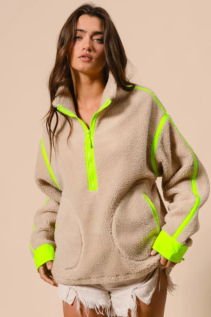 Veste Sherpa BiBi Contrast Edge à demi-fermeture éclair