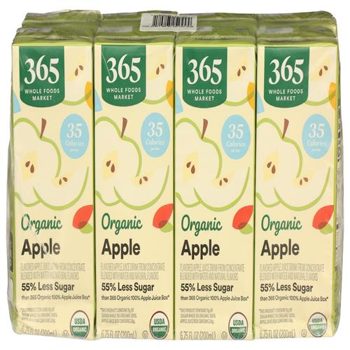 Whole Foods Market, Jus de pomme biologique réduit en sucre, Boîtes de 20 cl (Paquet de 8)