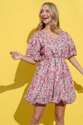 Robe fleurie cache-cœur à manches bouffantes – Robe fleurie féminine, Robe à décolleté cache-cœur, Robe à manches bouffantes, Robe fleurie élégante, Robe de soirée romantique, Robe fleurie charmante, Robe polyvalente pour toutes les occasions