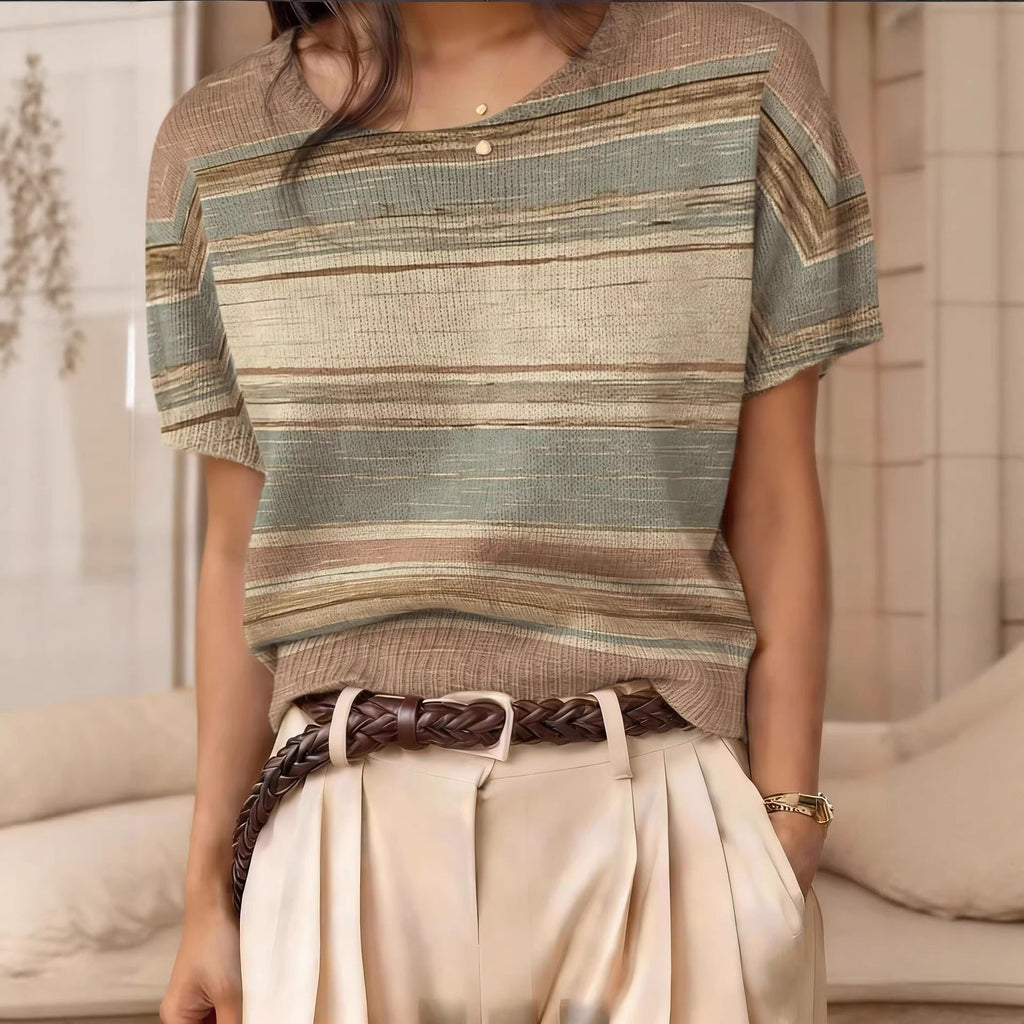 Haut en maille jacquard rétro à manches courtes pour femme