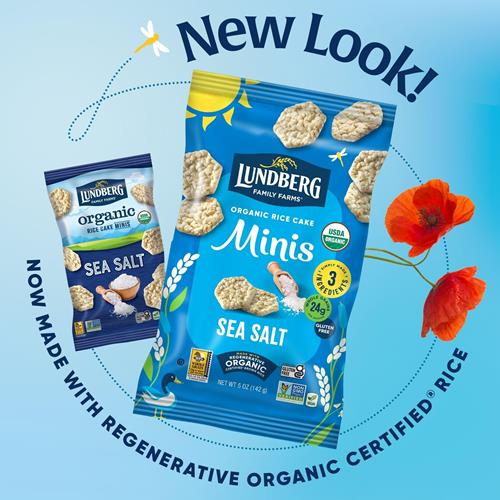 Mini-galettes de riz biologiques Lundberg, sel marin original – Mini-galettes de riz, collations saines pour adultes et enfants, collations végétaliennes, sans gluten, aliments sains pour les petites faims et les trempettes, 142 g