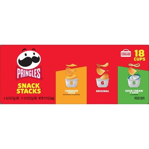 Pringles Croustilles, Collations pour le déjeuner, Collations à emporter, Petits paquets de croustilles, Paquet varié, Boîte de 12,9 oz (18 tasses)