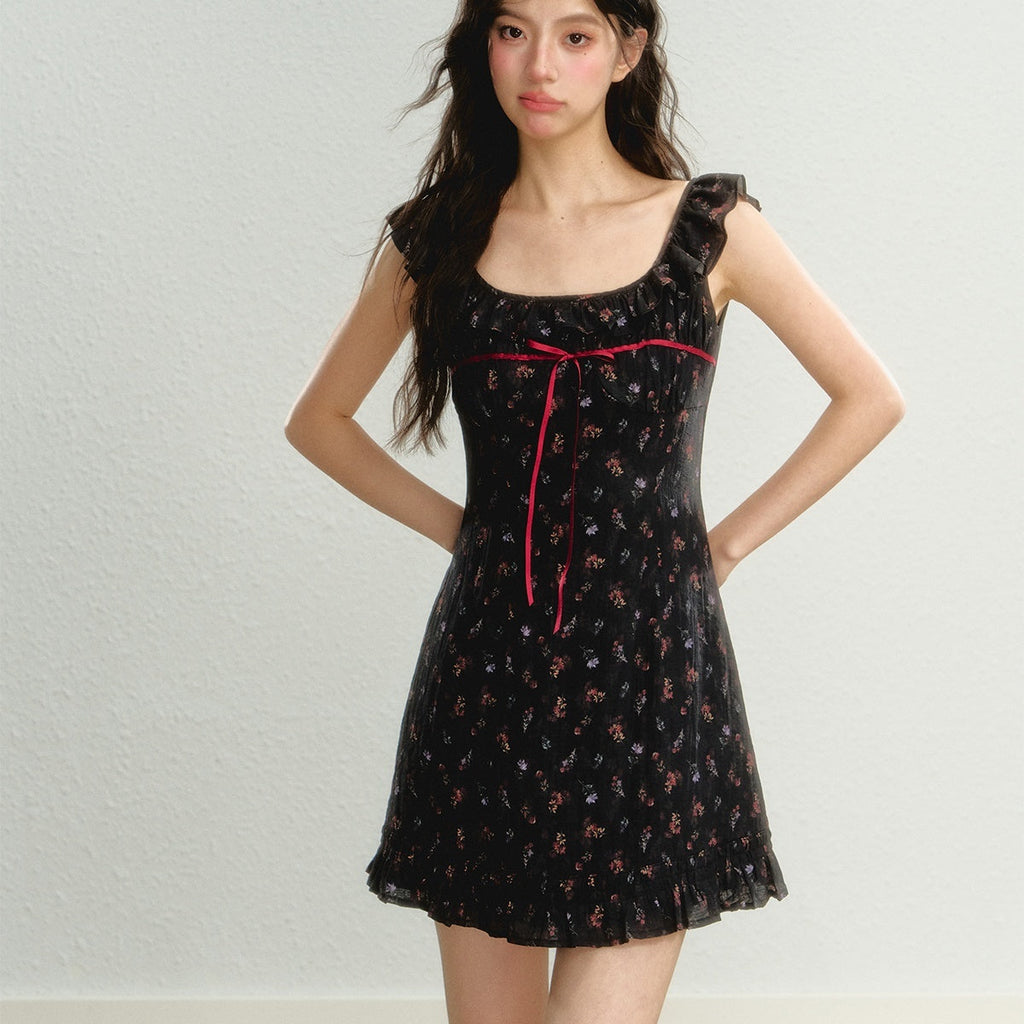 Jupe à bretelles sans manches à motifs floraux pour femme