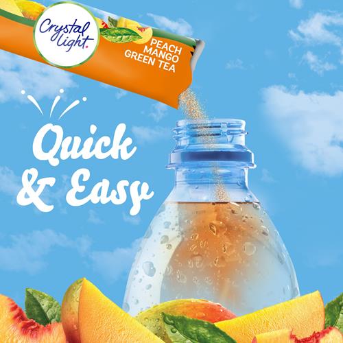 Crystal Light Thé vert pêche mangue arôme naturel, Mélange pour boisson en poudre, 10 sachets individuels
