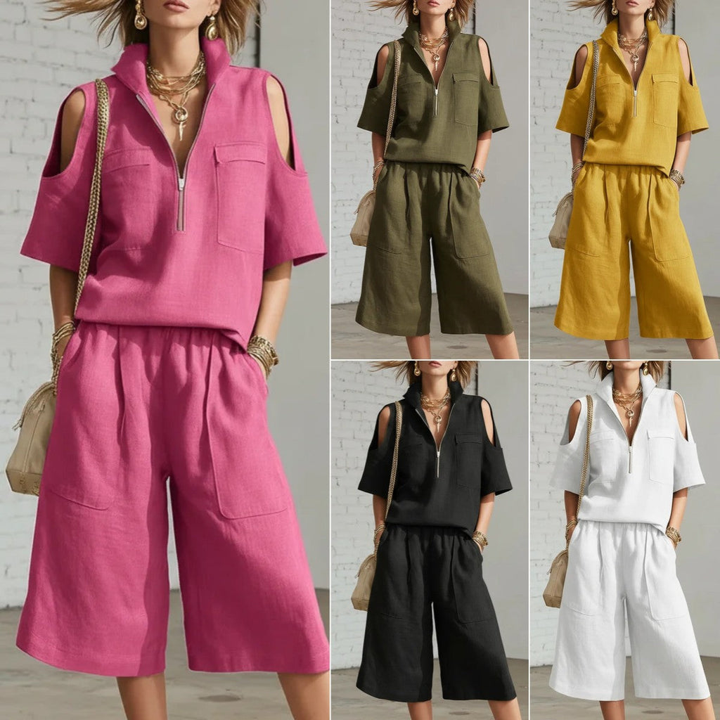 Ensemble deux pièces chemise à manches courtes et short ample | Décontracté