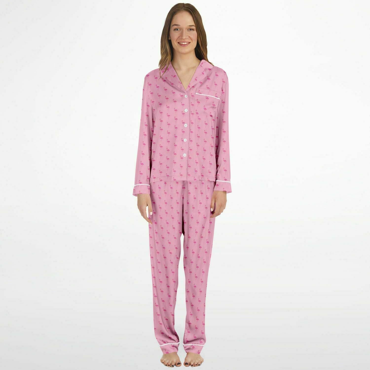 Pyjama en satin simple flamant rose
