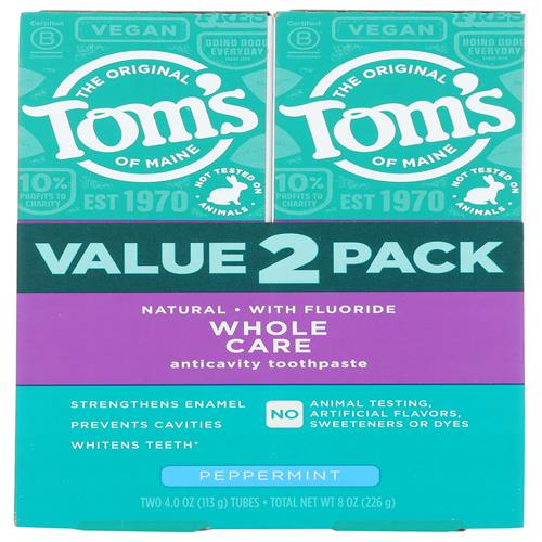 Toms Of Maine Dentifrice Naturel Soin Complet Au Fluor, Menthe Poivrée, 113g, Lot de 2 (L'emballage peut varier)