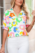 Chemisier Vert Abstrait Léopard Manches Courtes Touche de Couleur | Femstylo