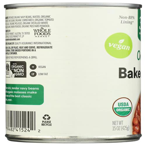 Whole Foods Market, Haricots blancs biologiques traditionnels à la sauce tomate, 425 g