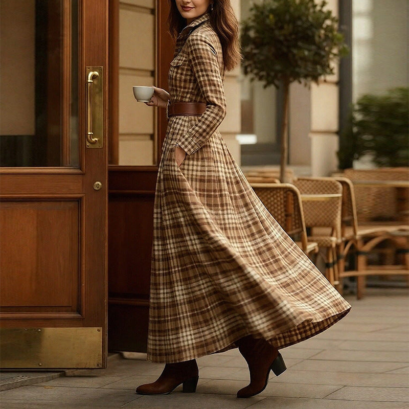Robe imprimée à revers et coupe ajustée pour femme – Style élégant pour le bureau