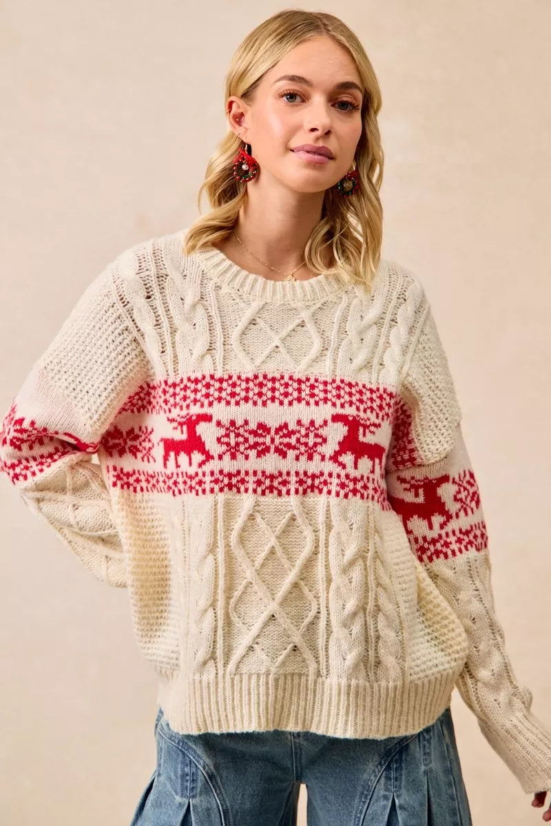 Pull torsadé BiBi motif de Noël