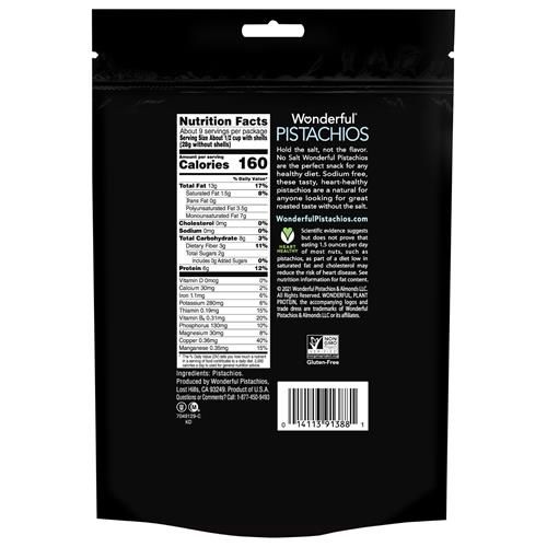 Pistaches Wonderful en Coque, Torréfiées Sans Sel, Sachet Refermable de 453 g, Snacks Protéinés, Sans Gluten, Snacks Sains pour Adultes
