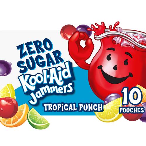 Boisson gazeuse Kool-Aid Jammers Punch Tropical Zéro Sucre, édulcorée artificiellement, boîte de 10 unités, sachets de 177 ml