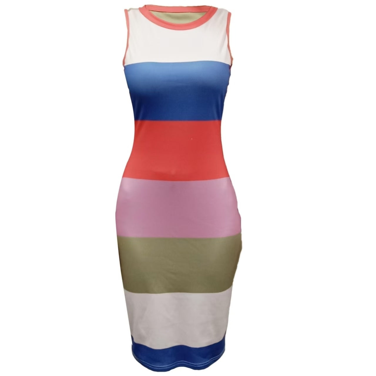 Robe moulante sans manches à rayures et blocs de couleur pour femme