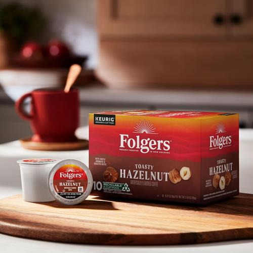 Café Folgers Toasty Hazelnut aromatisé artificiellement, dosettes Keurig K-Cup, boîte de 10