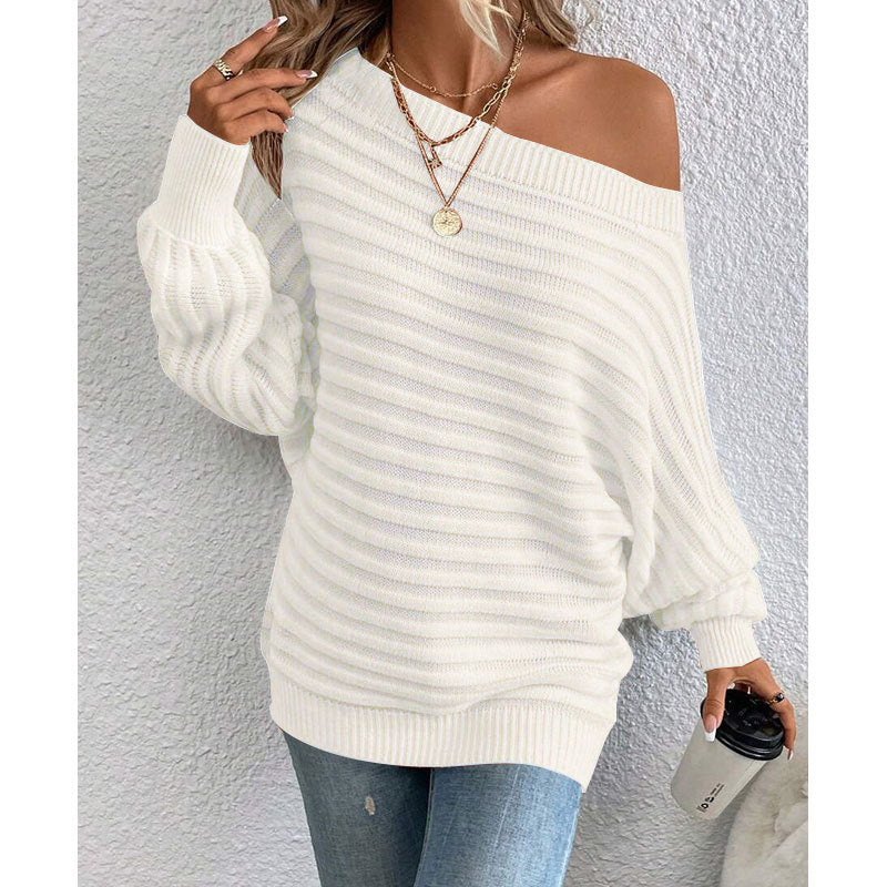 Pull ample en tricot à manches chauve-souris et épaules dénudées – Idéal pour l'automne