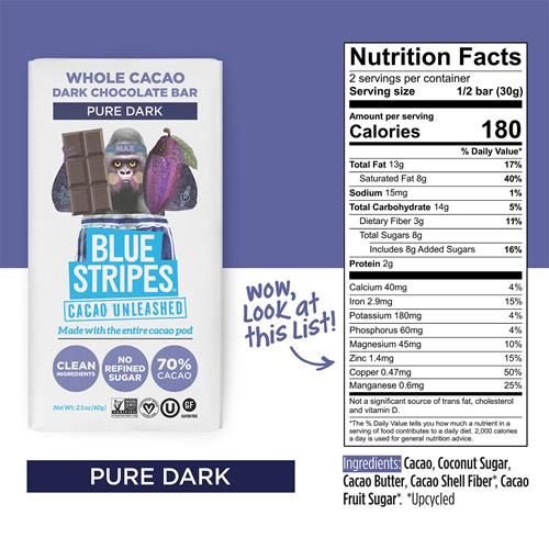 Blue Stripes Chocolat Noir Pur en Tablette, 60g