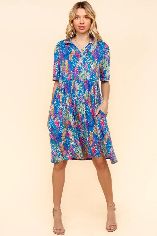 Robe Babydoll à Col Johnny avec Poches Latérales – Robe Babydoll, Robe à Col Johnny, Robe à Poches, Robe Boutonnée, Robe Coupe Ample
