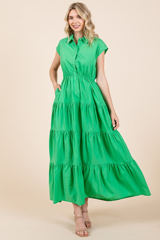 Nouvelle Robe Chemise Longue Évasée à Col Boutonné pour Femme – Fluide, Élégante, Tendance et Polyvalente pour Toute Occasion