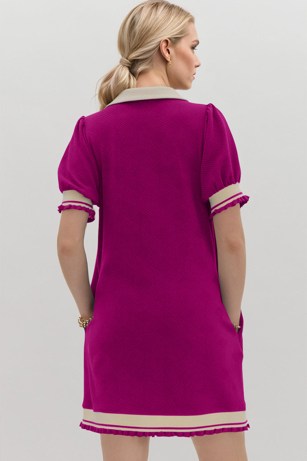 Robe Courte Tendance à Manches Courtes Contrastées, Douce et Confortable, Décontractée pour Femmes