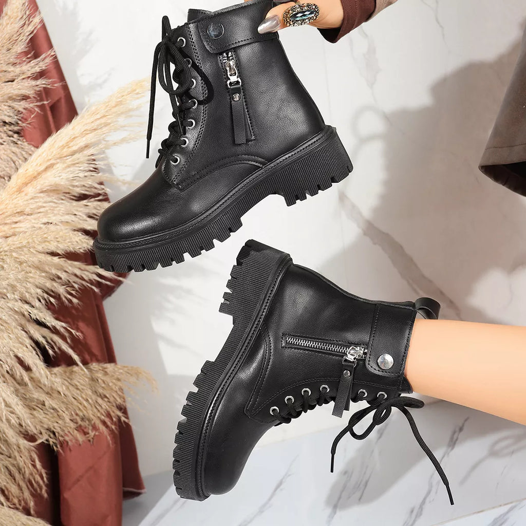 Bottes à talons carrés et bout rond avec talon confortable