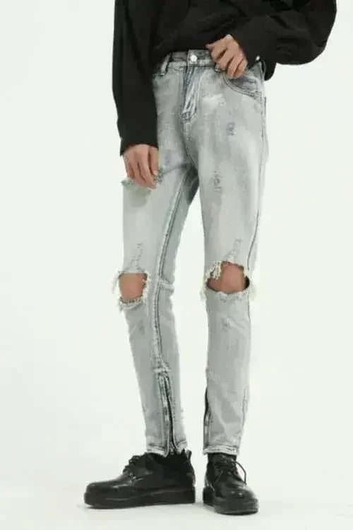 Jean usé avec poches et zip latéral