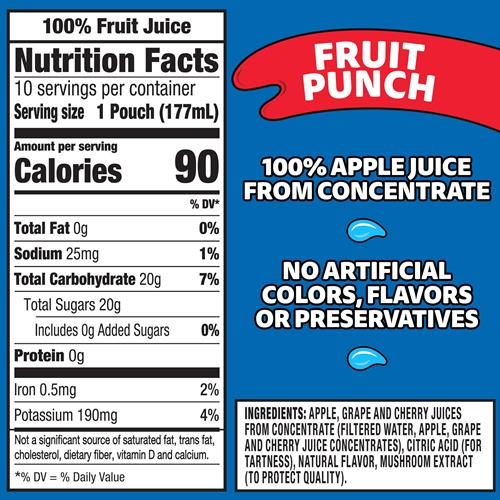 Capri Sun Boisson Jus à 100 % Goût punch aux fruits Mélange de jus entièrement naturel à base de concentré avec ingrédients ajoutés et autres arômes naturels, boîte de 10 unités, sachets de 177 ml