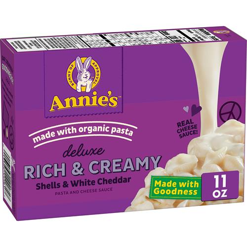 Annies Deluxe Macaroni au Fromage Biologique, Vrai Fromage Blanc Cheddar et Coquilles, 312g