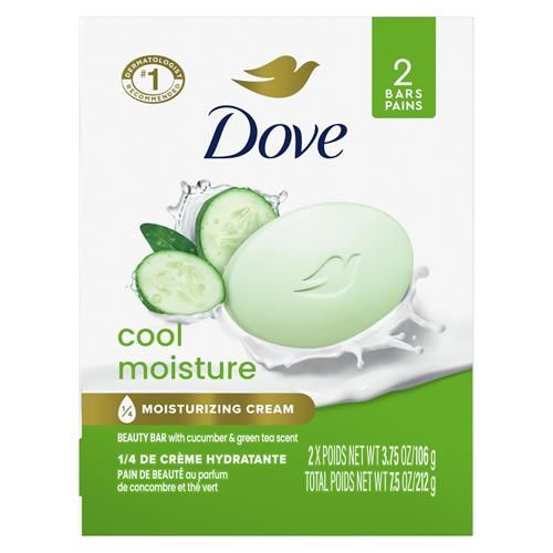 Dove Pain de toilette hydratation fraîcheur concombre et thé vert, 2 pains pour une peau rafraîchie, laisse la peau rafraîchie 106 g