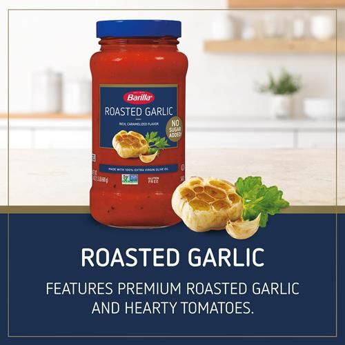 Sauce Pâtes Barilla Ail Rôti, Pot de 680g - Sans Sucres Ajoutés - Faite Avec 100% d'Huile d'Olive Extra Vierge - Sans Colorants, Arômes ou Conservateurs Artificiels - Sans OGM, Sans Gluten, Casher