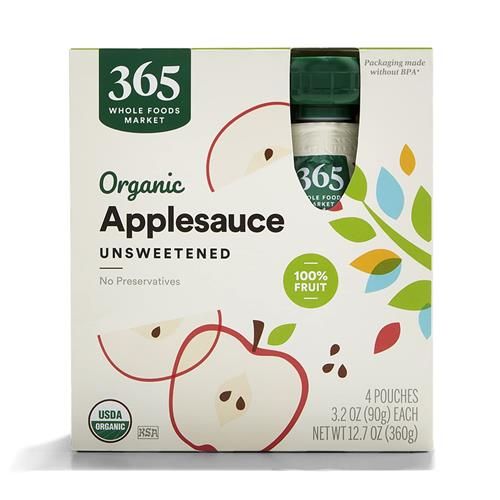 Whole Foods Market, Compote de pommes bio sans sucre en sachet, 90 g (Lot de 4)
