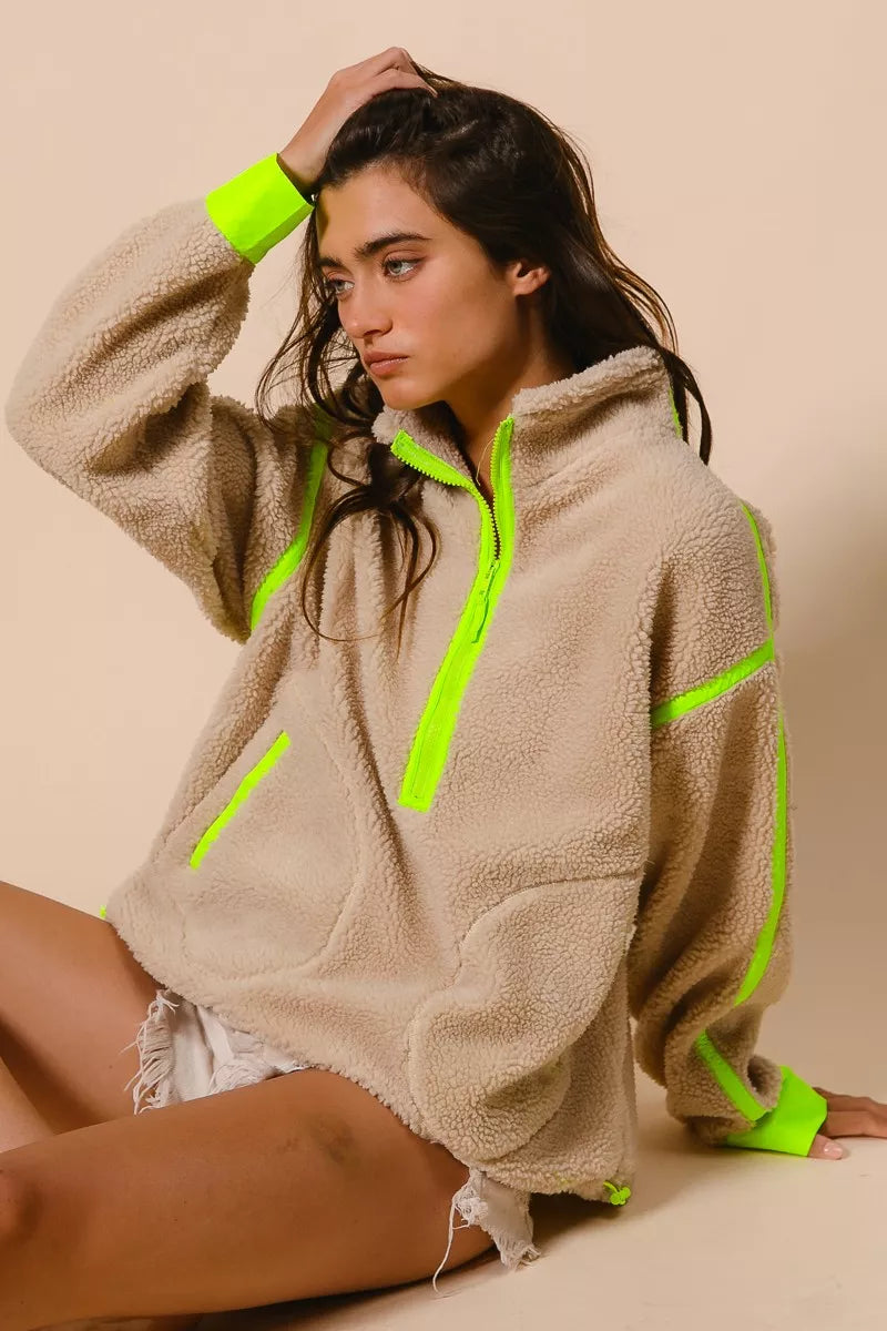 Veste Sherpa BiBi Contrast Edge à demi-fermeture éclair