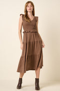Robe midi étagée volantée smockée pour femme – Robe bohème chic féminine, romantique et élégante pour occasions spéciales