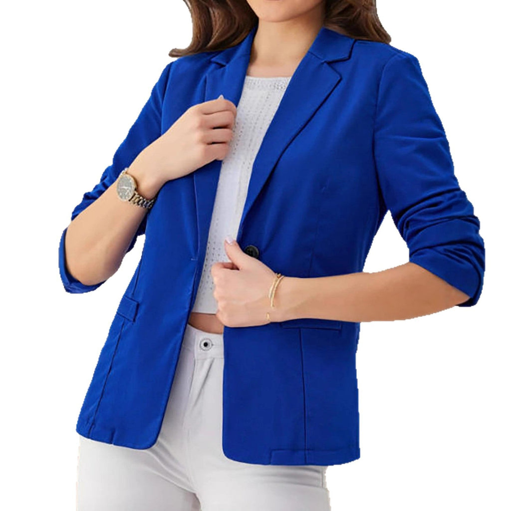 Blazer de bureau plissé à manches trois-quarts pour femme